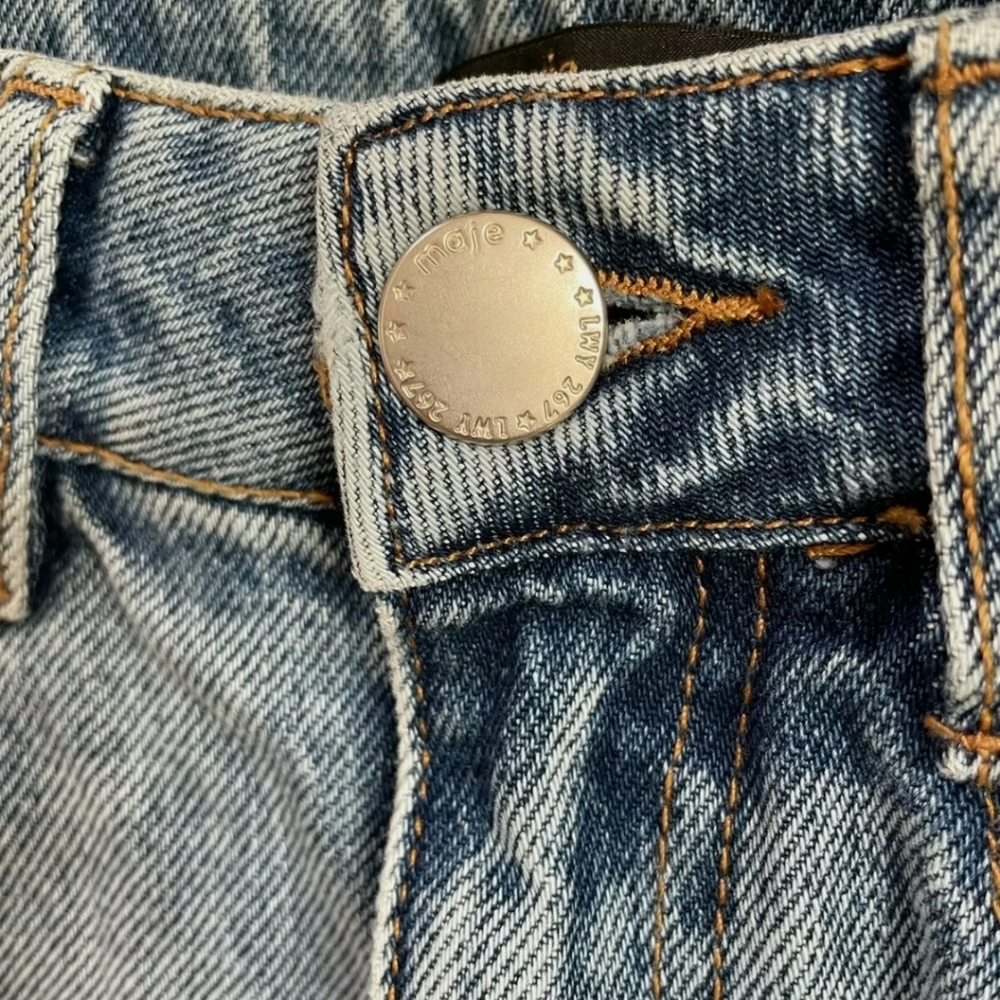 MAJE Packy Straight Cut Two Tone Faded Blue Jeans Gold Zipper FR 34 US 0 - Picture 7 of 12